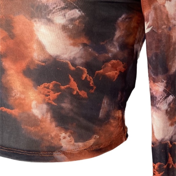 VALLEYGIRL mesh long sleeve top cropped Angel Heaven print - Picture 3 of 9